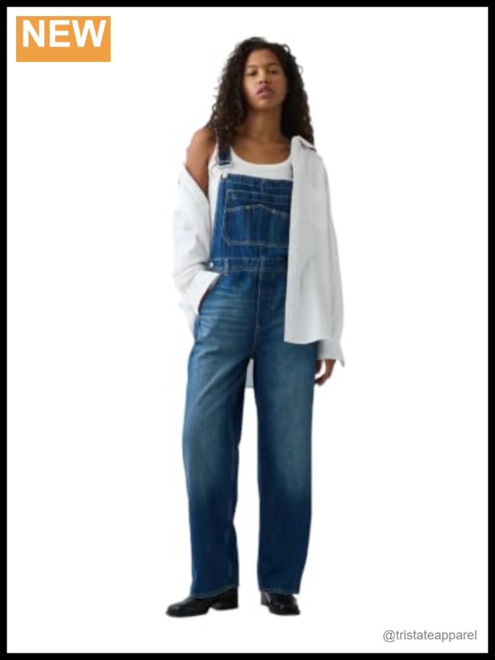 Relaxed Fit Denim Overalls Adjustable Straps Chest Pocket Cotton